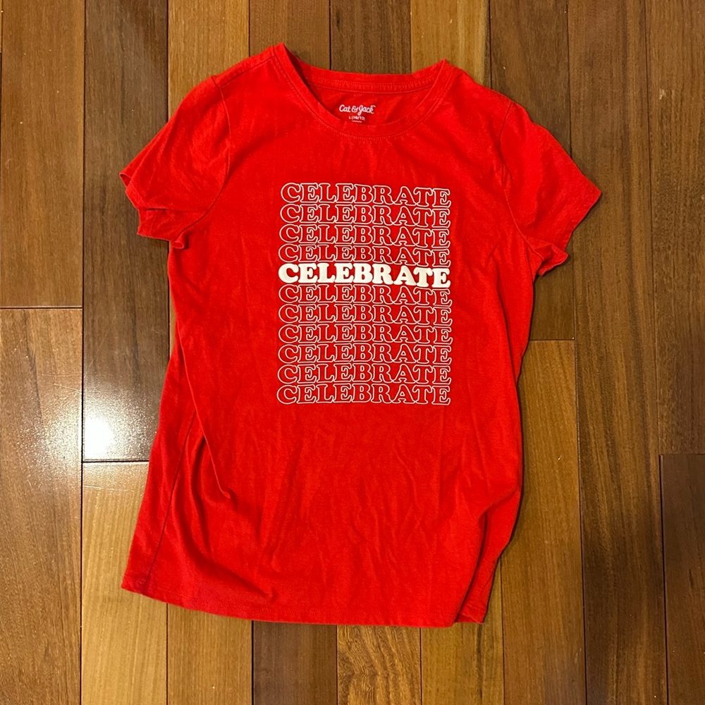 Boys red celebrate shirt size large